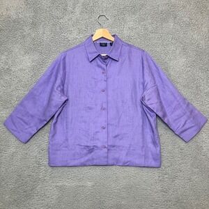 Westbound Button Up Shirt Women 12P Lavender 100% Linen 3/4 Sleeve Cottage Boxy
